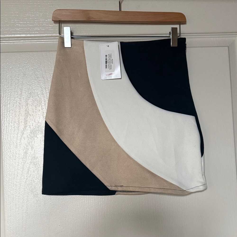 Blush Black, White, and Tan Mini Skirt